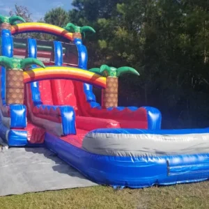 19 FT Tropical DOUBLE Slide w/ Slip N Slide Lanes (19' H x 42' L x 20' W)