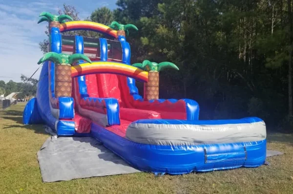19 FT Tropical DOUBLE Slide w/ Slip N Slide Lanes (19' H x 42' L x 20' W)