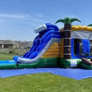 Tropical WAVE Combo LARGE Double Lane Slides (16' H x 33' L x 15' W)